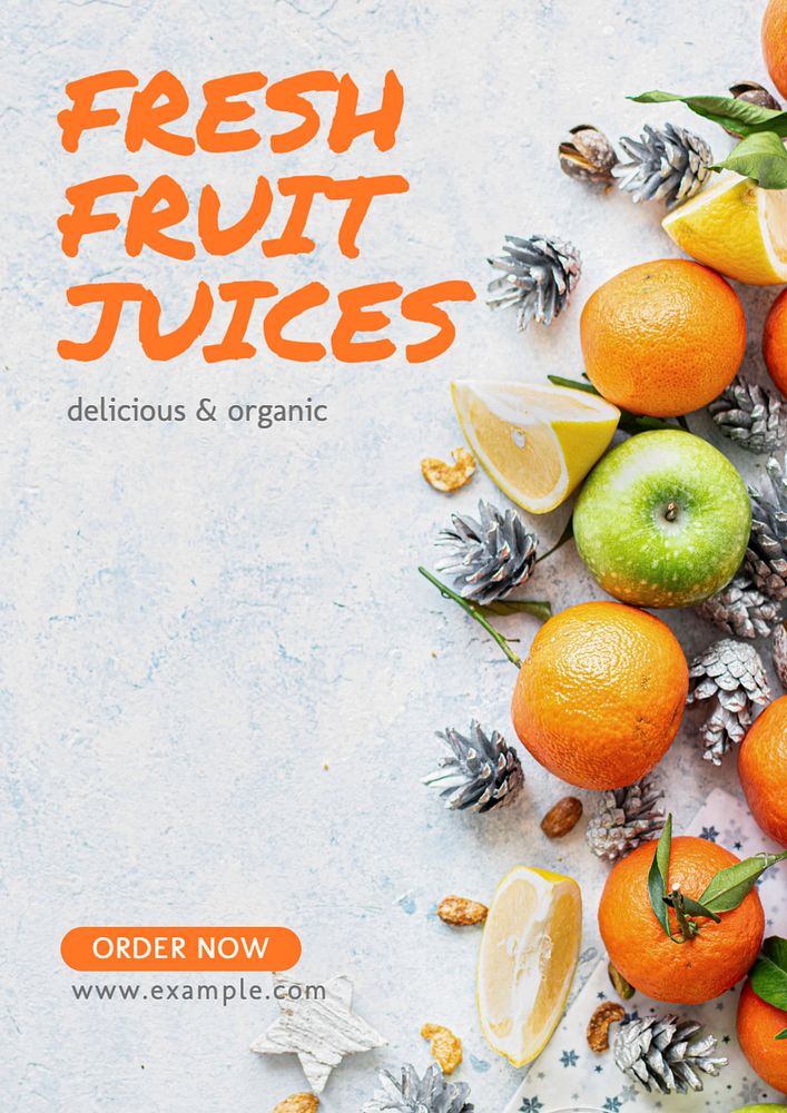 Fruit juices poster template, editable text and design