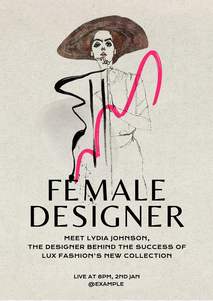 Female designer poster template, editable text and design