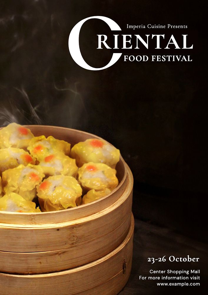 Oriental food festival poster template, editable text and design