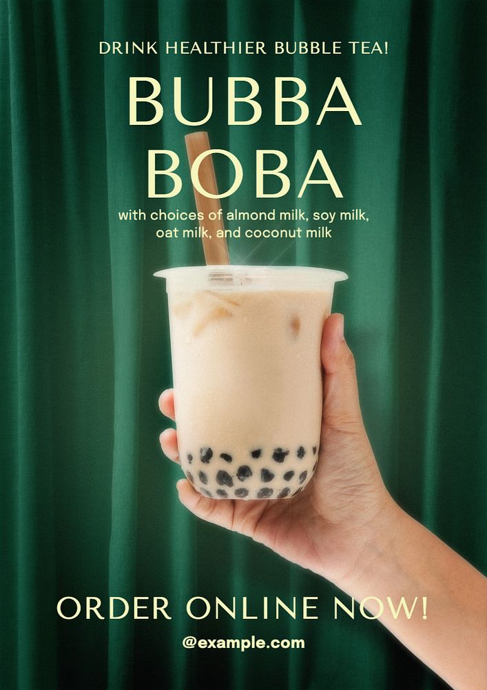 Healthy boba poster template, editable text and design