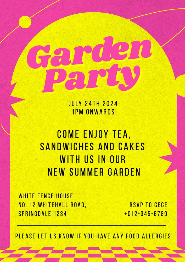 Garden party poster template, editable text and design