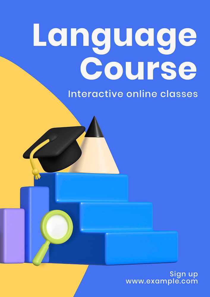 Language course  poster template, editable text and design