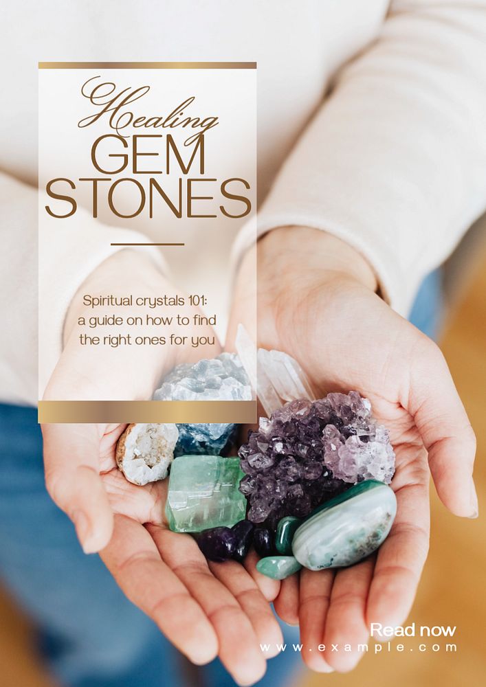 Healing & spiritual gemstones poster template, editable text and design