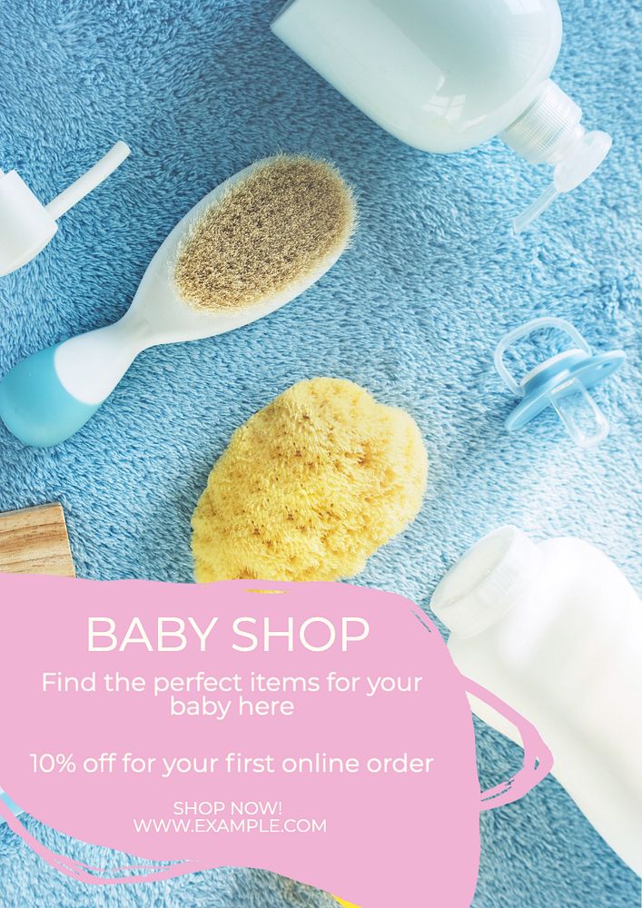 Baby shop poster template, editable text and design