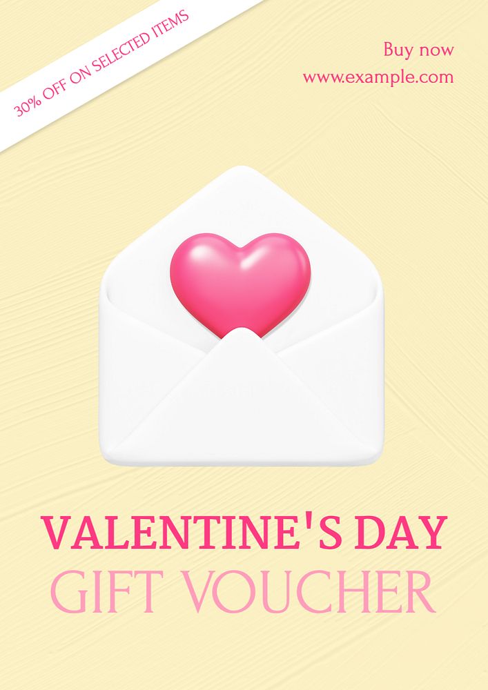 Valentine's Day voucher  poster template, editable text and design