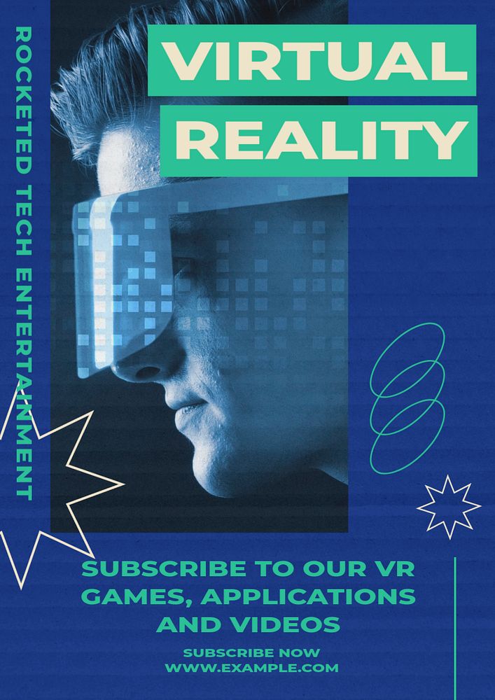 Virtual reality  poster template, editable text and design