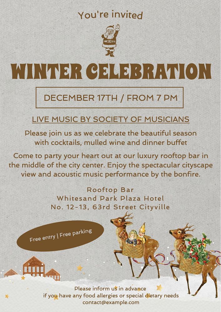 Winter celebration poster template, editable text and design