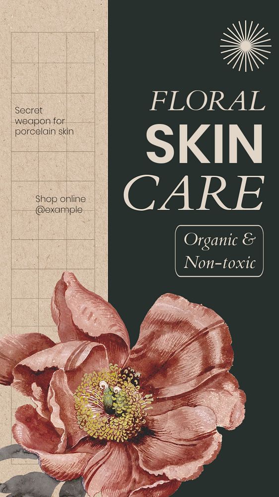 Floral skincare  Instagram story template, editable text