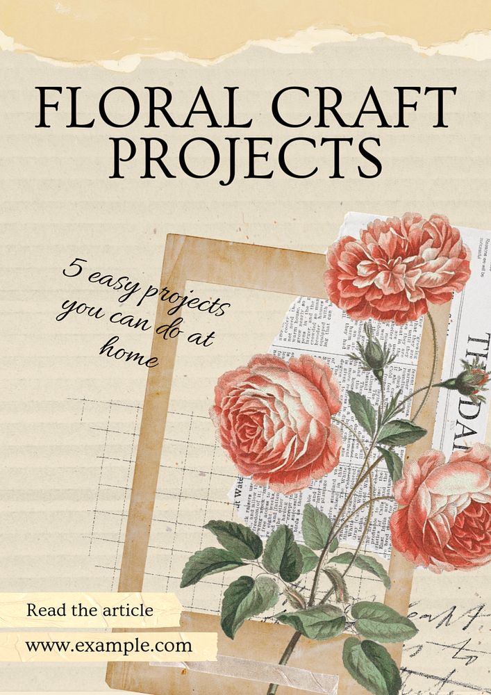 Floral craft projects  poster template, editable text and design