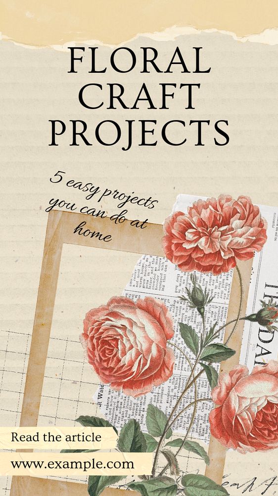 Floral craft projects  Instagram story template, editable text