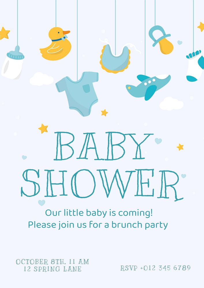 Baby shower poster template, editable text and design