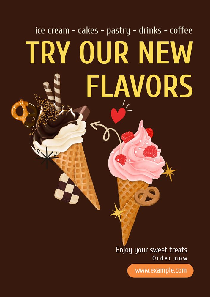 New flavors  poster template, editable text and design