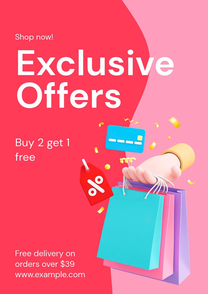 Exclusive offers  poster template, editable text and design