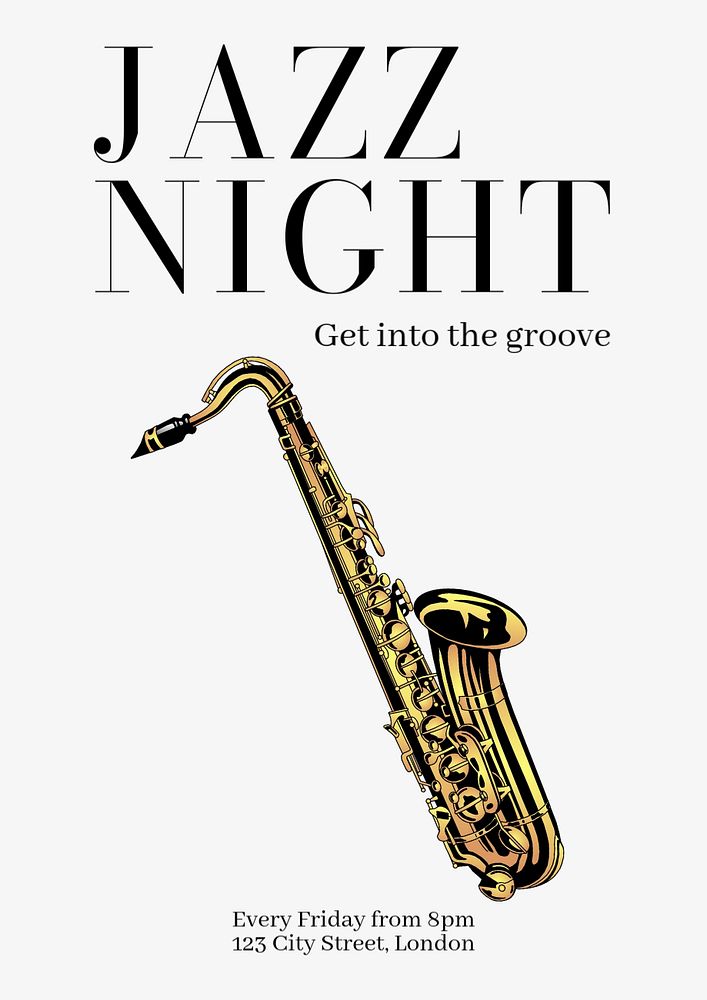 Jazz night poster template, editable text and design