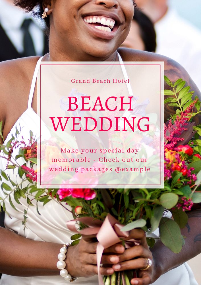 Beach wedding  poster template, editable text and design