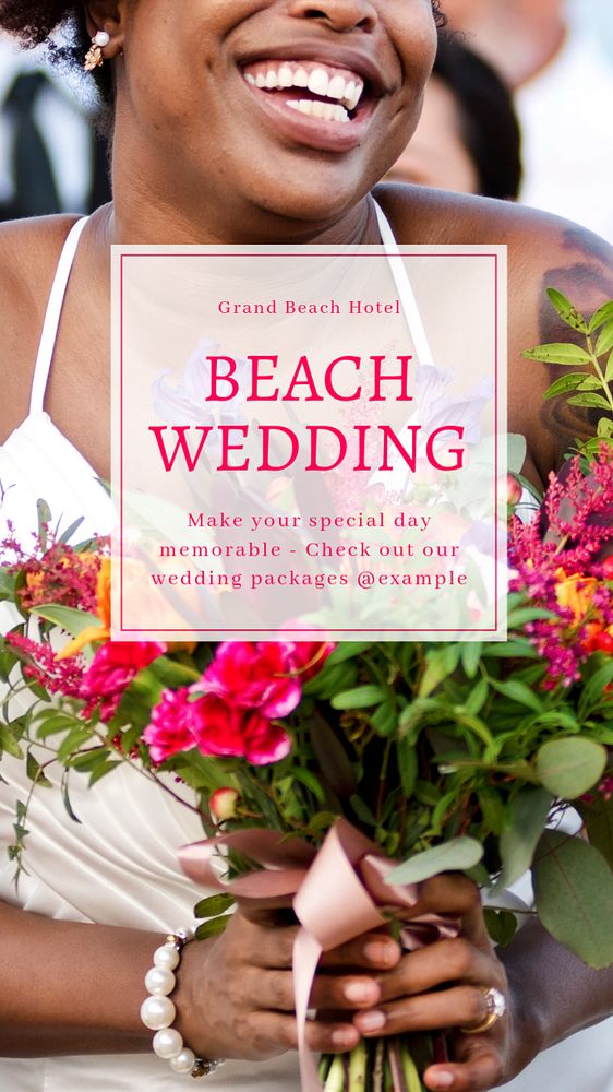 Beach wedding  Instagram story template, editable text