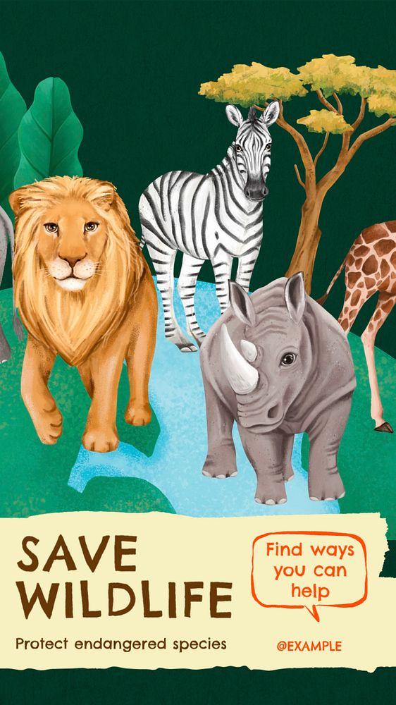 Save wildlife  Instagram story template, editable text