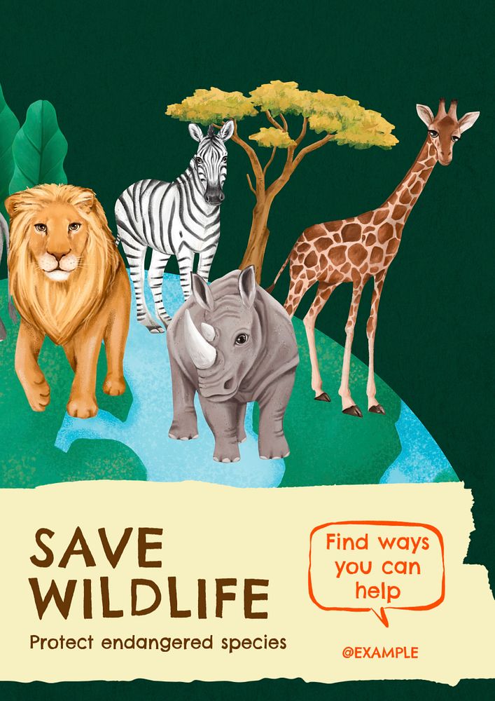 Save wildlife  poster template, editable text and design