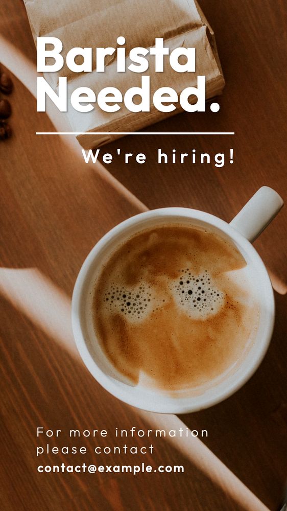 Barista needed  Instagram story template, editable text