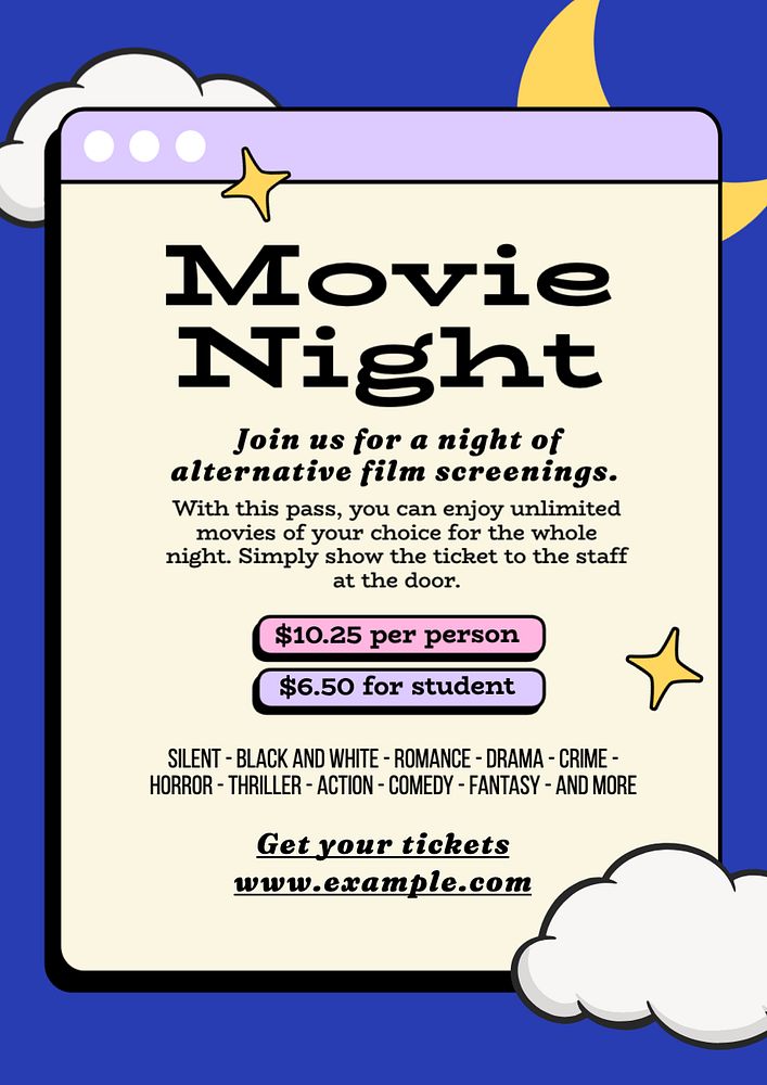 Movie night poster template, editable text and design