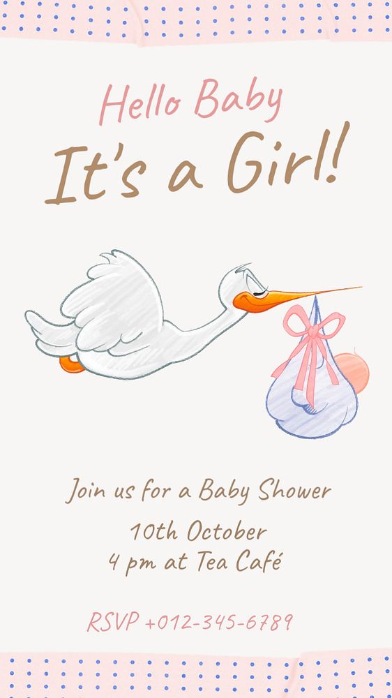 Baby shower Instagram story template, editable text