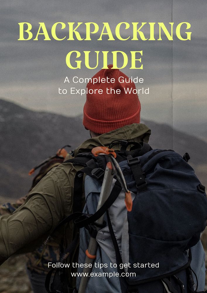 Backpacking guide  poster template, editable text and design