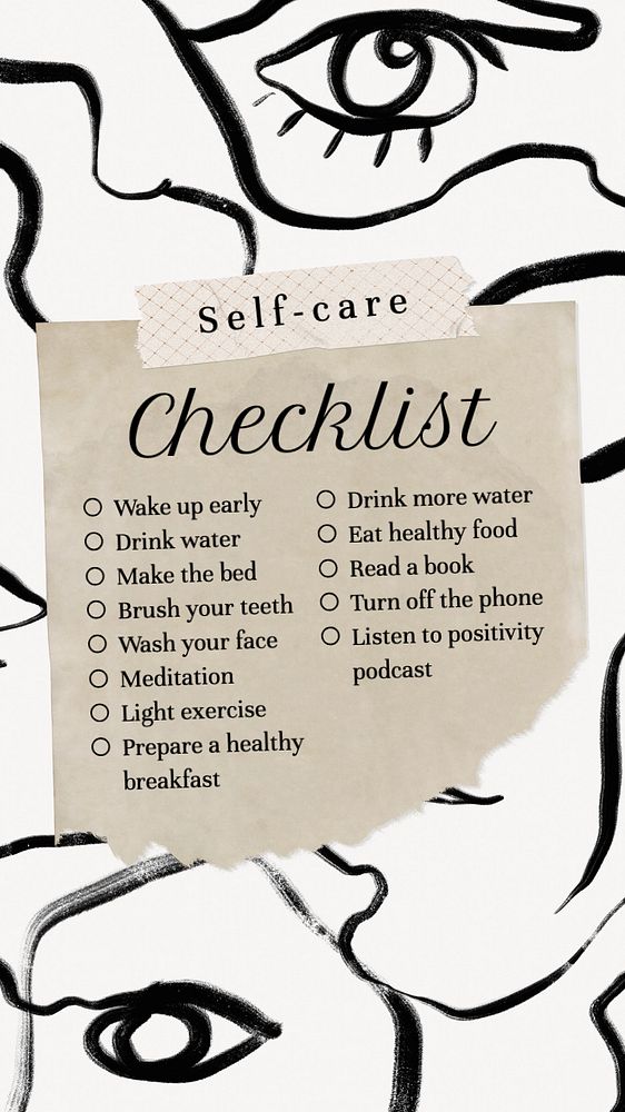 Self-care checklist Instagram story template, editable text