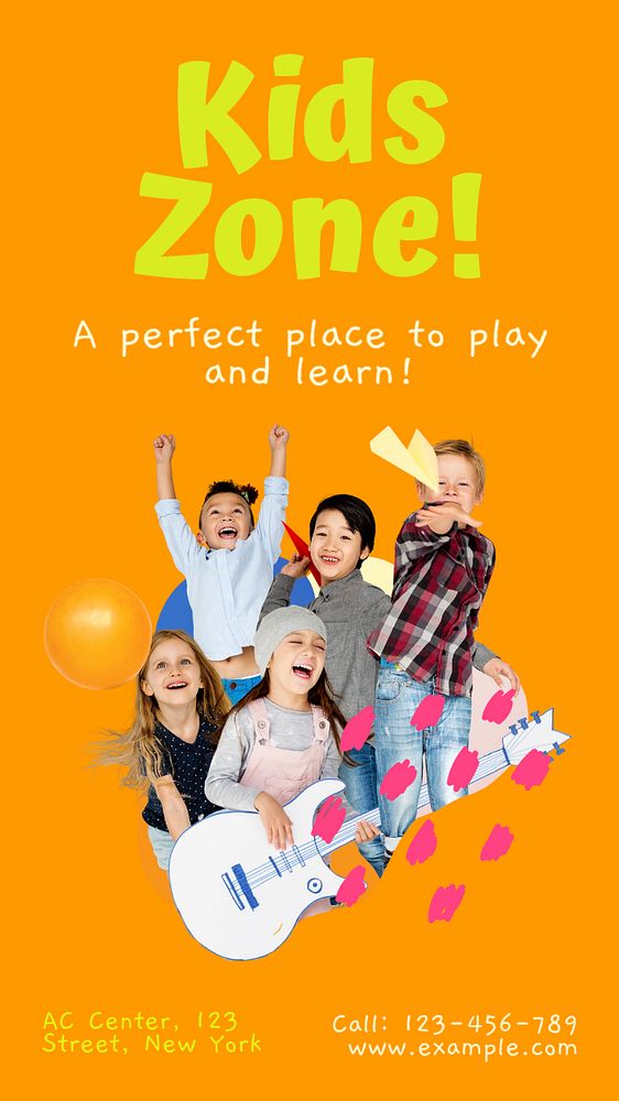 Kids zone Instagram story template, editable text