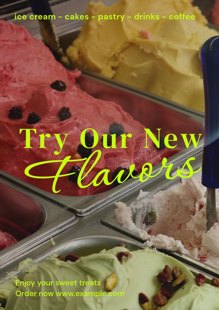 New flavors  poster template, editable text and design