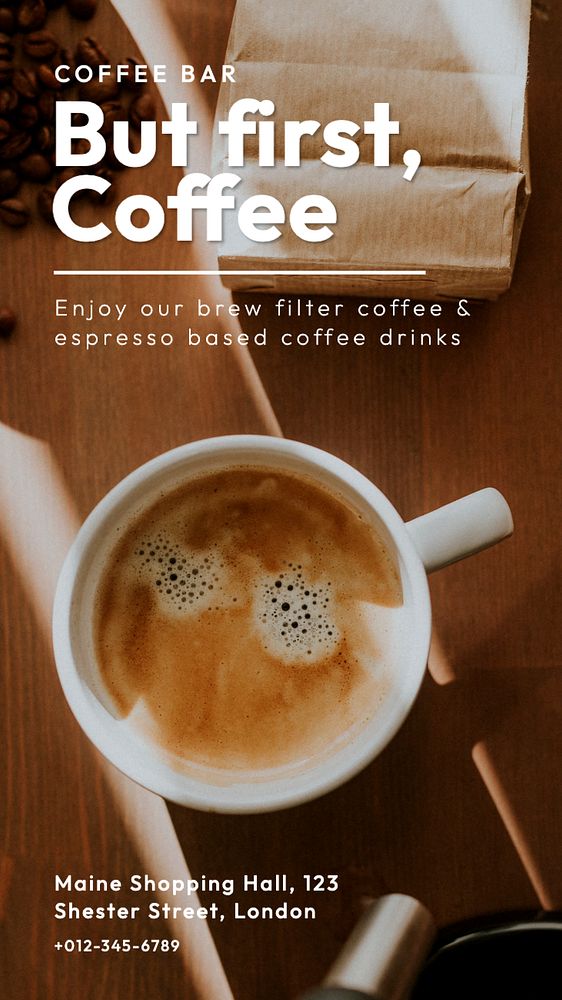 Coffee shop  Instagram story template, editable text