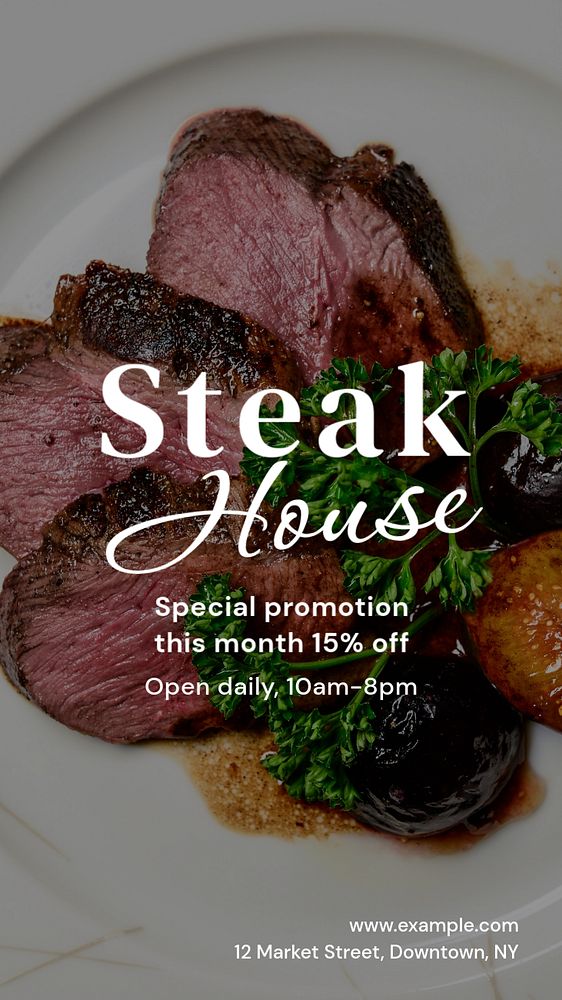 Steakhouse restaurant  Instagram story template, editable text