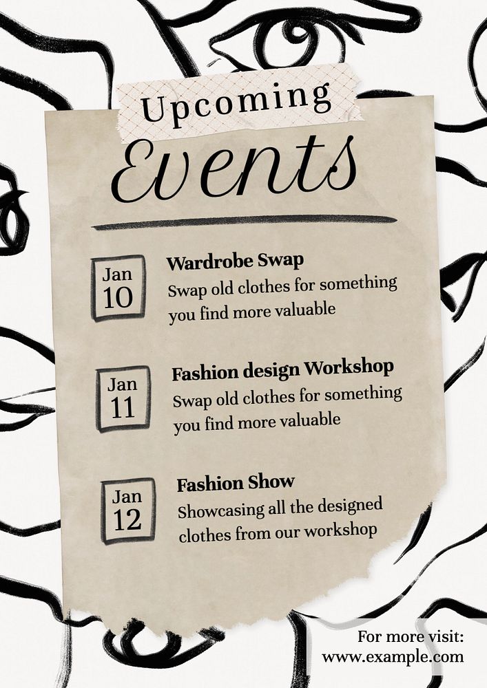 Upcoming events poster template, editable text and design