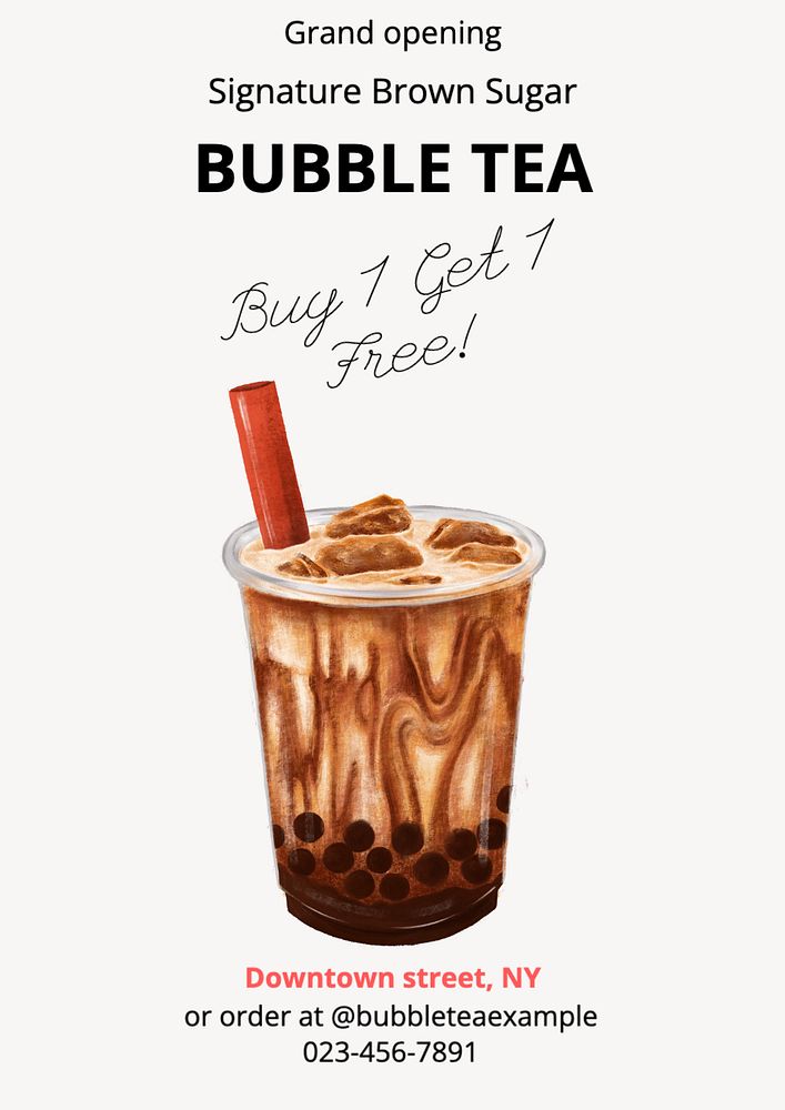 Bubble tea poster template, editable text and design