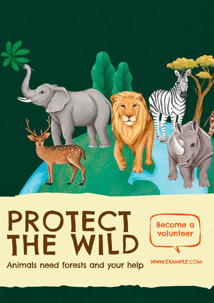 Protect the wild poster template, editable text and design