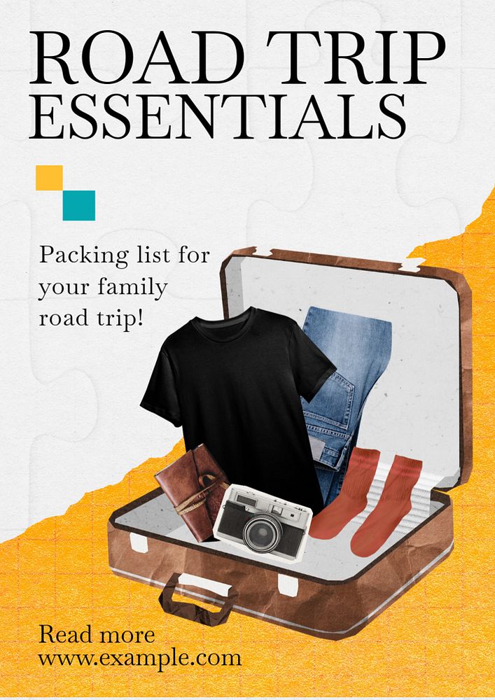 Road trip essentials poster template, editable text and design