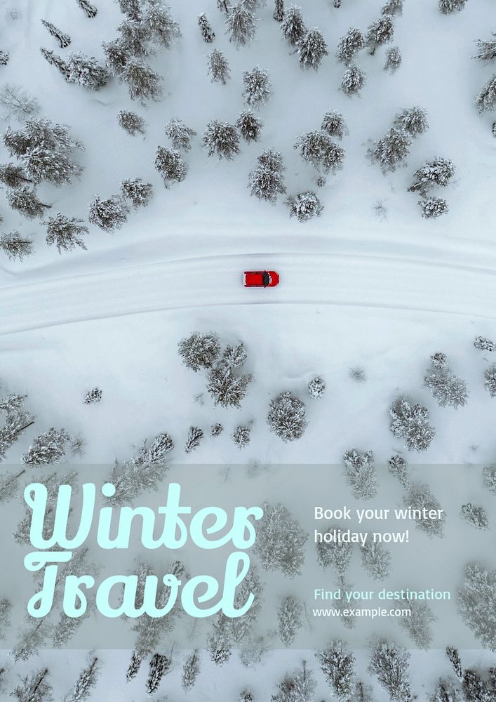 Winter travel poster template, editable text and design