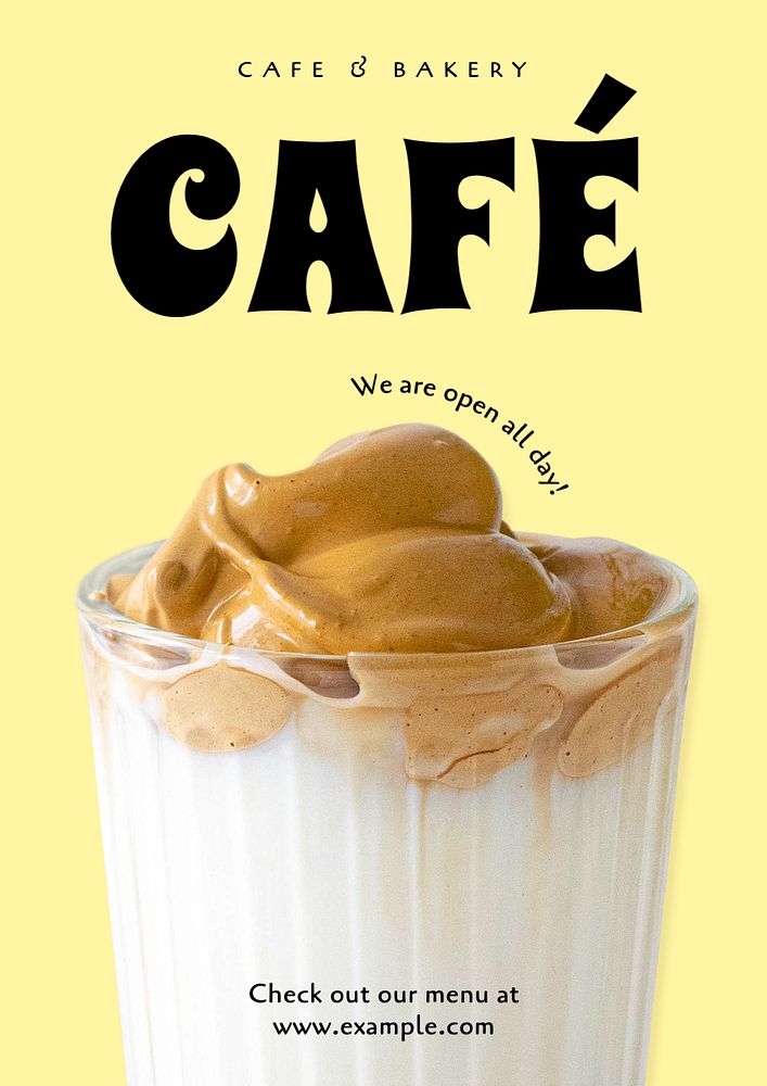 Cafe open poster template, editable text and design