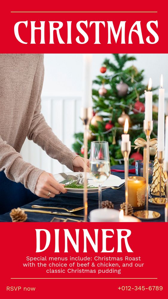 Christmas dinner party  Instagram story template, editable text