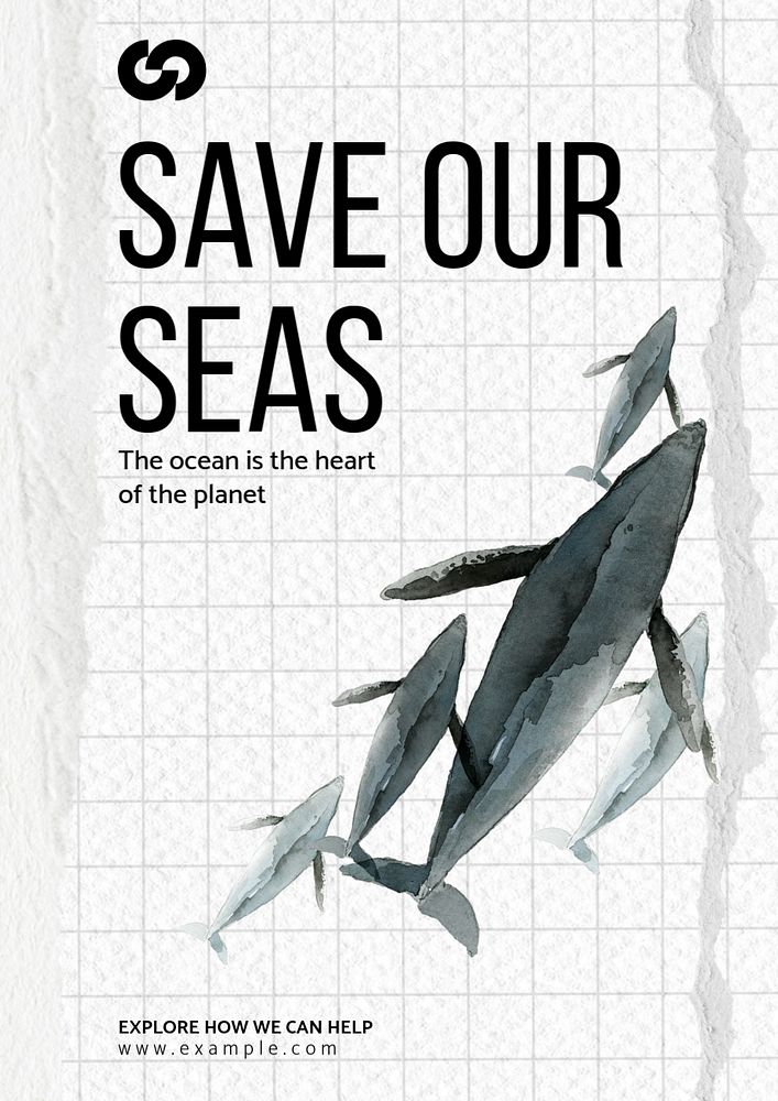 Save the seas  poster template, editable text and design