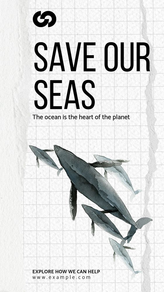 Save the seas  Instagram story template, editable text