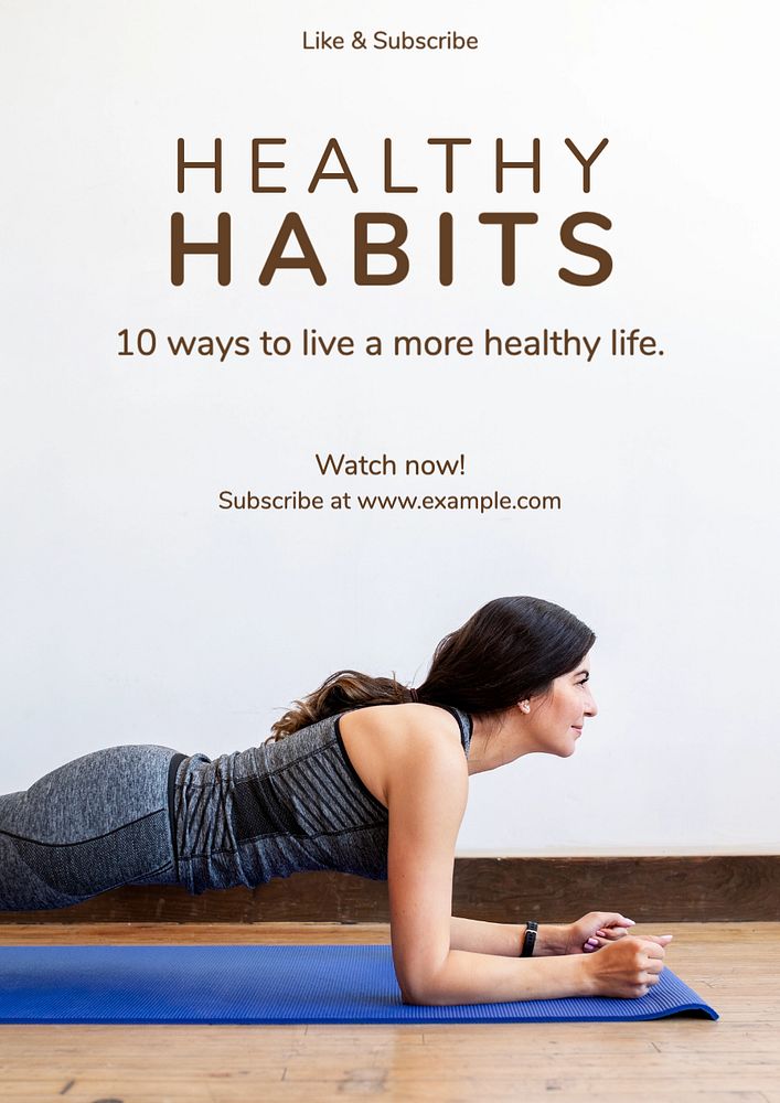 Healthy habits poster template, editable text and design