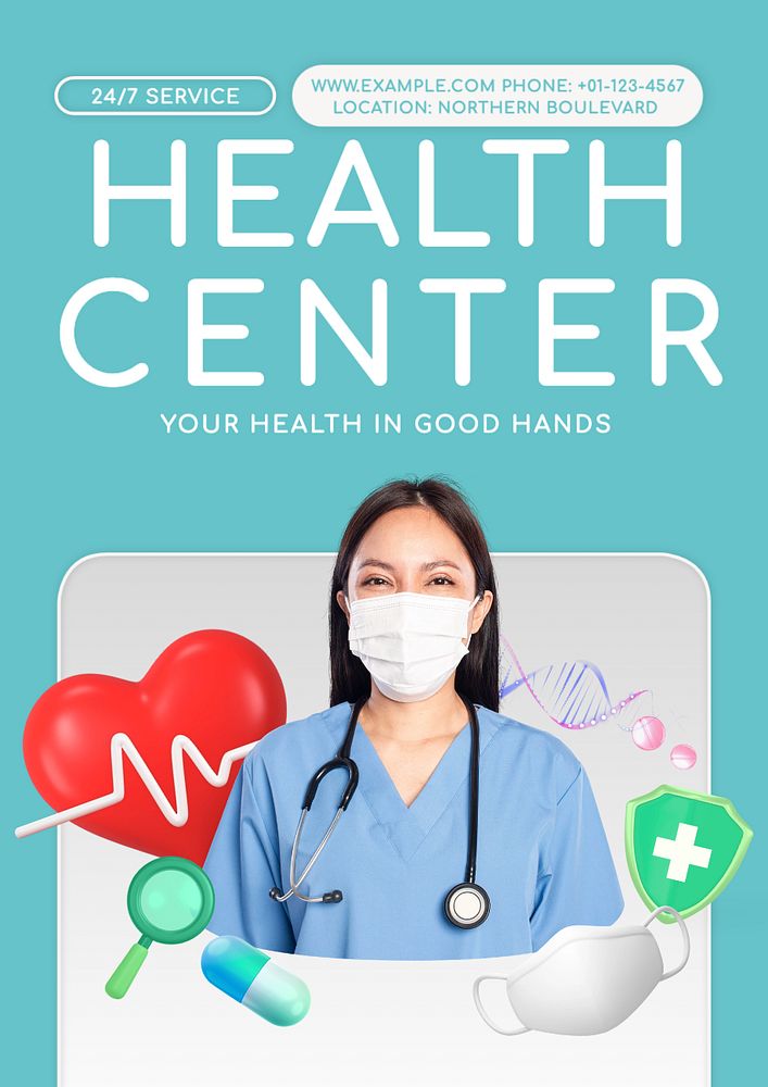 Health center  poster template, editable text and design