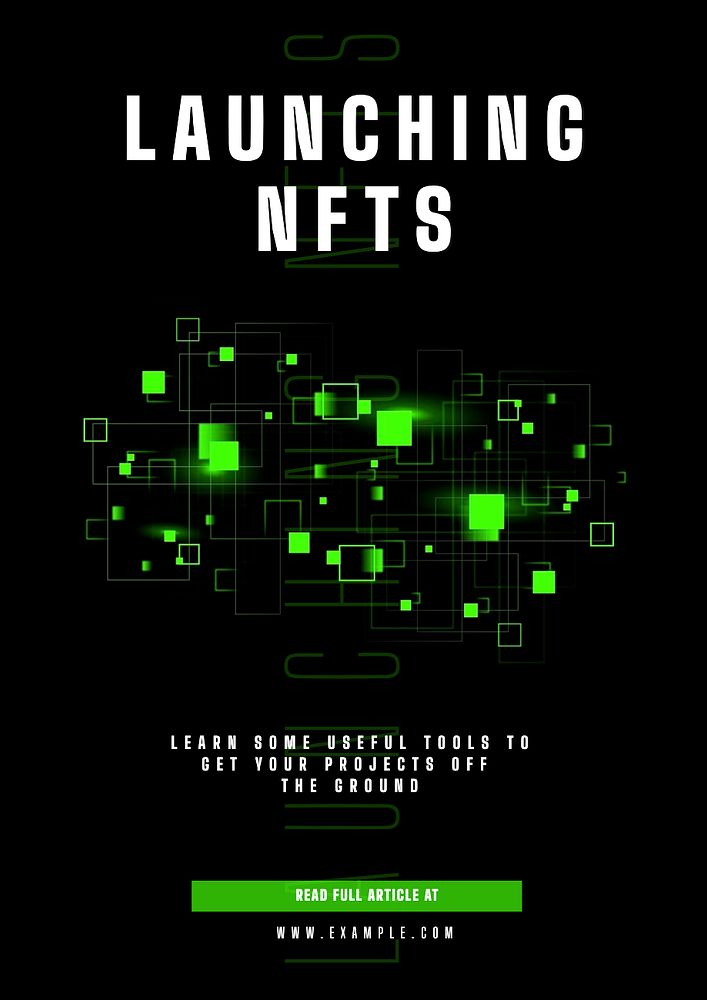 Launching NFTs poster template, editable text and design