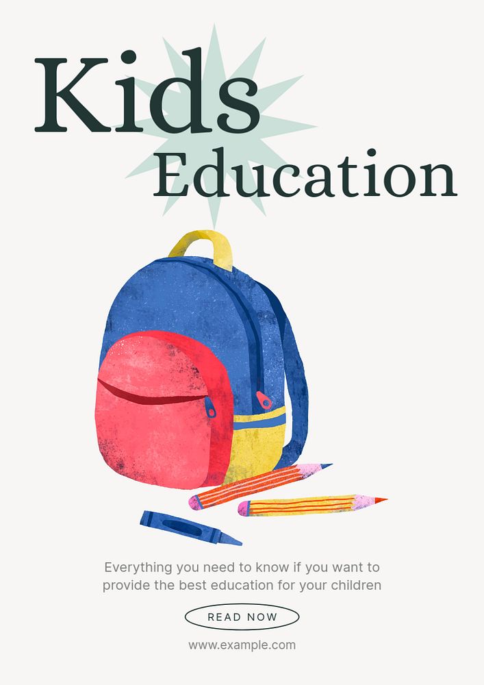 Kids education poster template, editable text and design