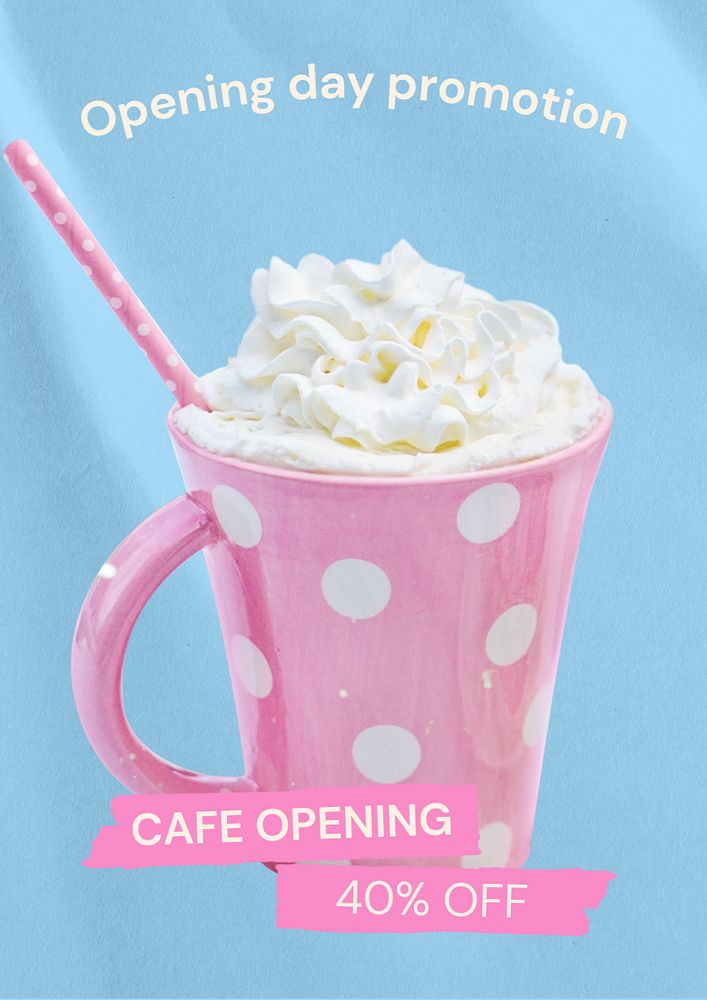 Cafe opening poster template, editable text and design