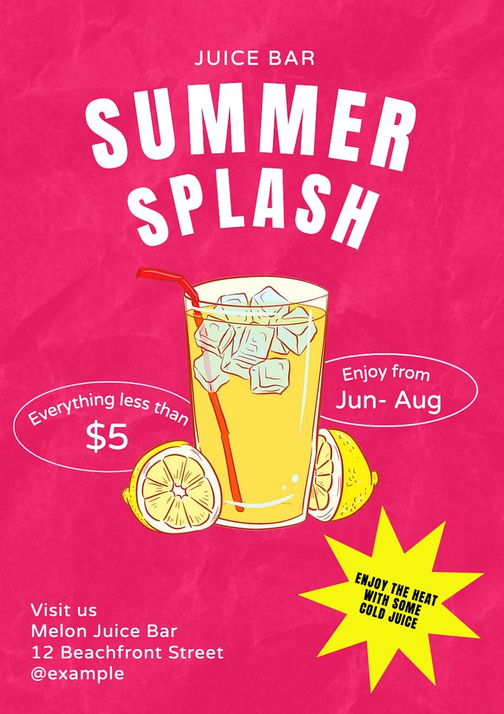 Summer splash  poster template, editable text and design