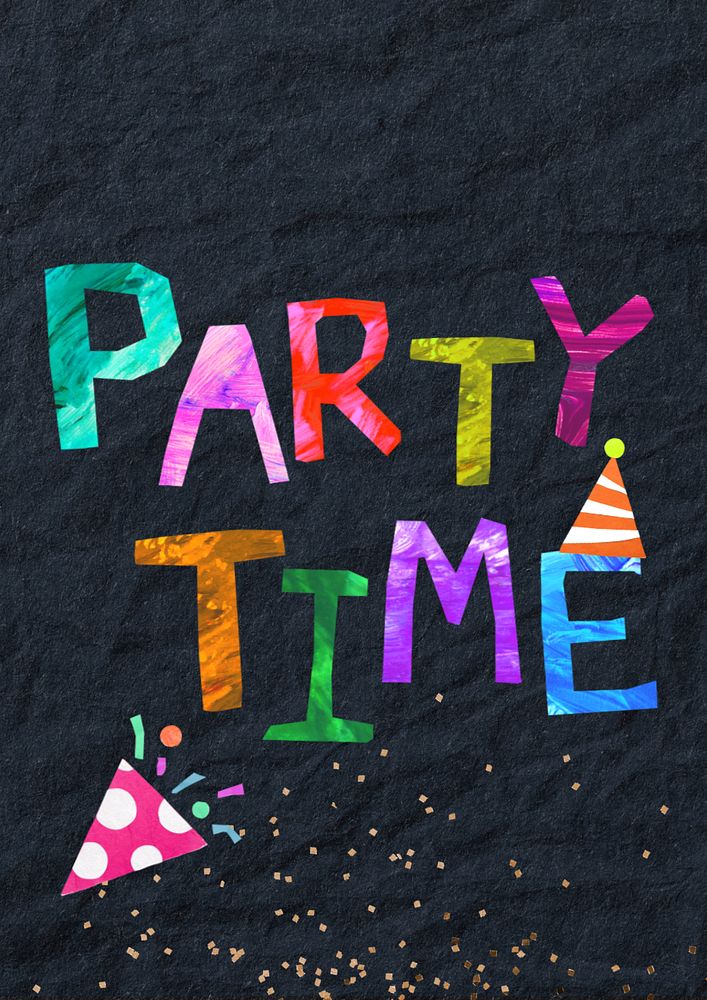 Party time word, paper craft collage, editable design