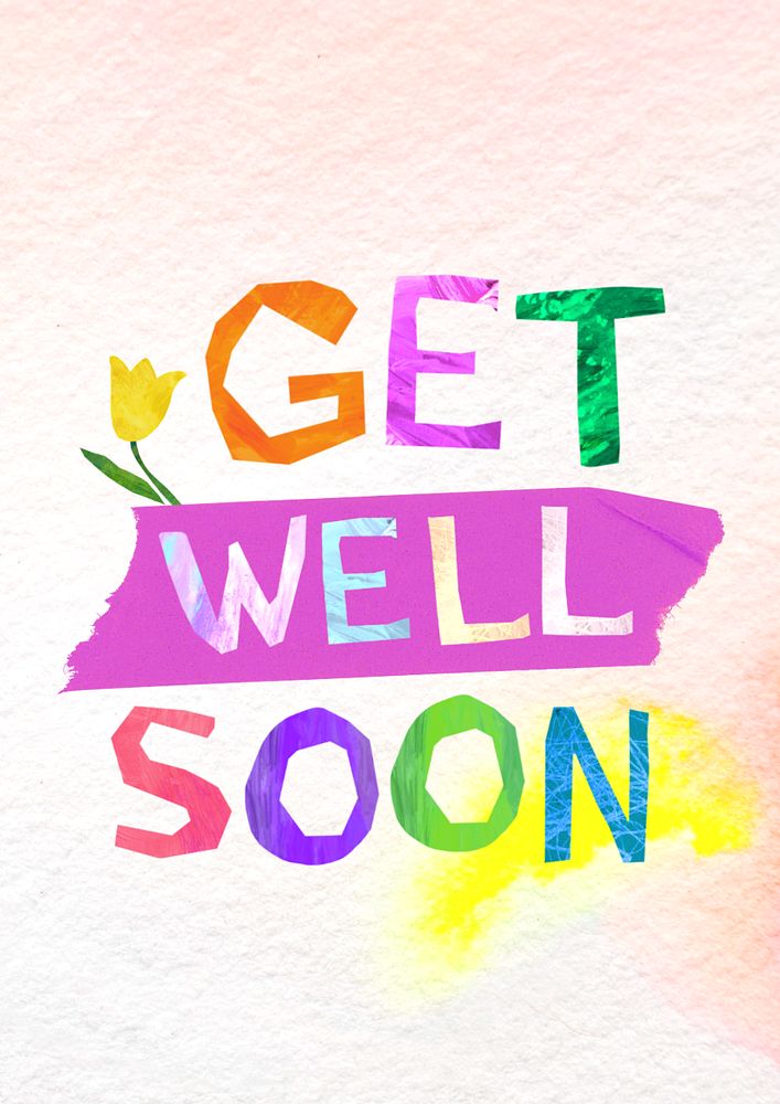 Get well soon word, paper craft collage, editable design