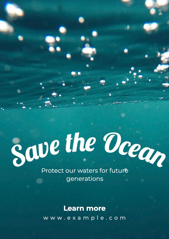 Save the ocean poster template, editable text and design