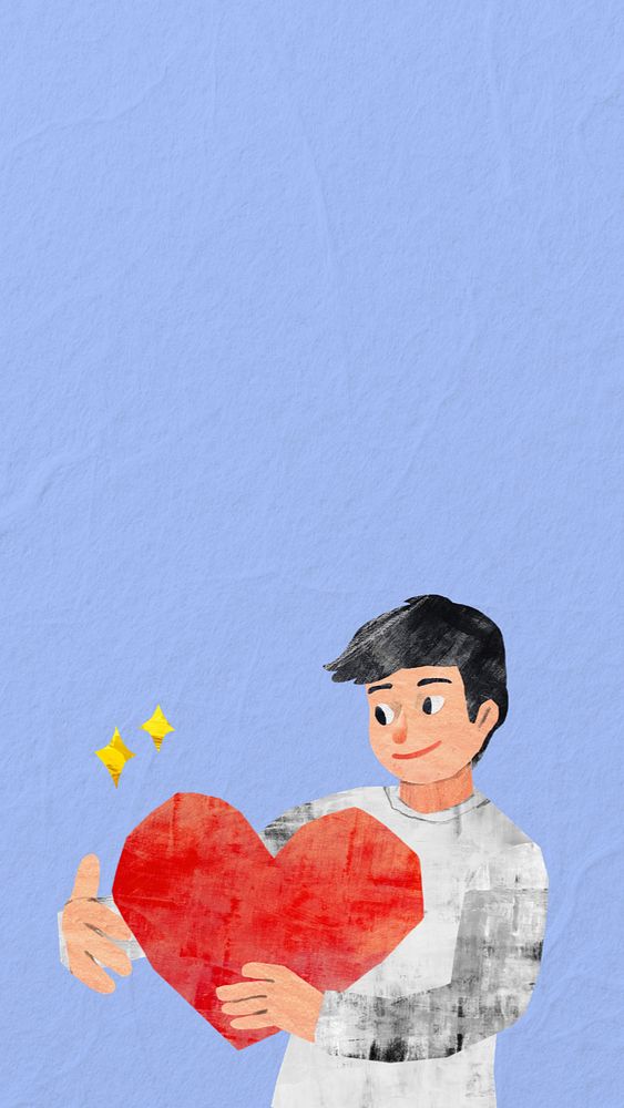 Man hugging heart iPhone wallpaper, paper craft collage, editable design